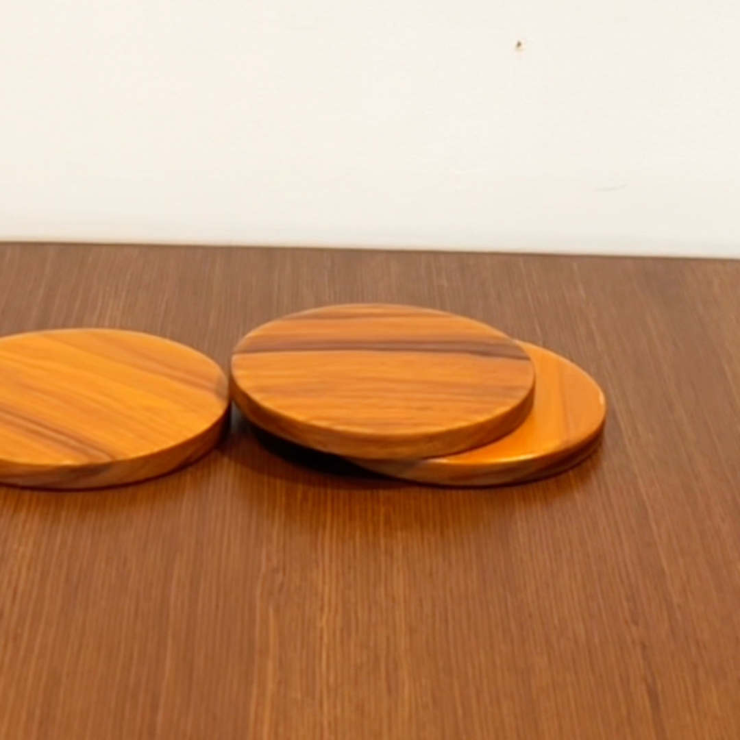 Natural Teak Wood Coasters – Set of 6 with Holder