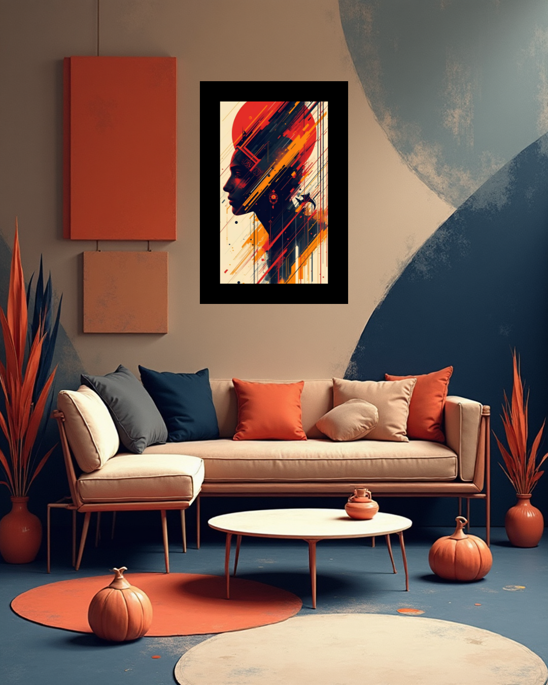 Minimal Abstract Profile Canvas Wall Art – Modern Red Sun Design for Living Room