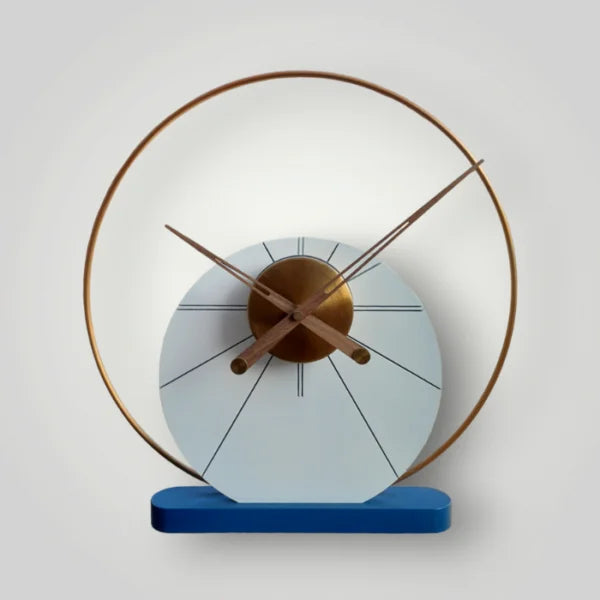 White Circular Table Clock with Golden round Frame