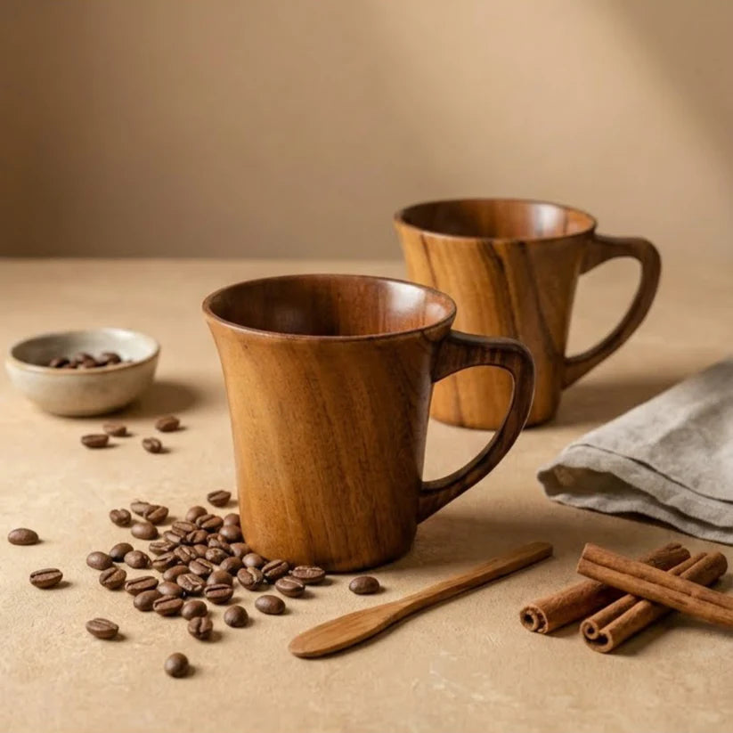 Teak Wood Coffee Mug Pack of 2