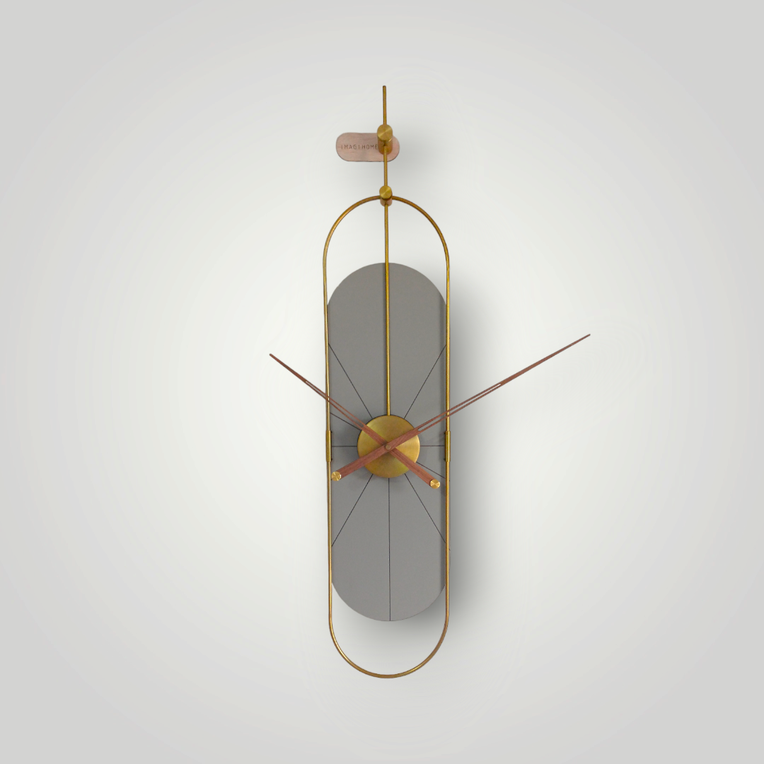 grey large wall clock with metal frame