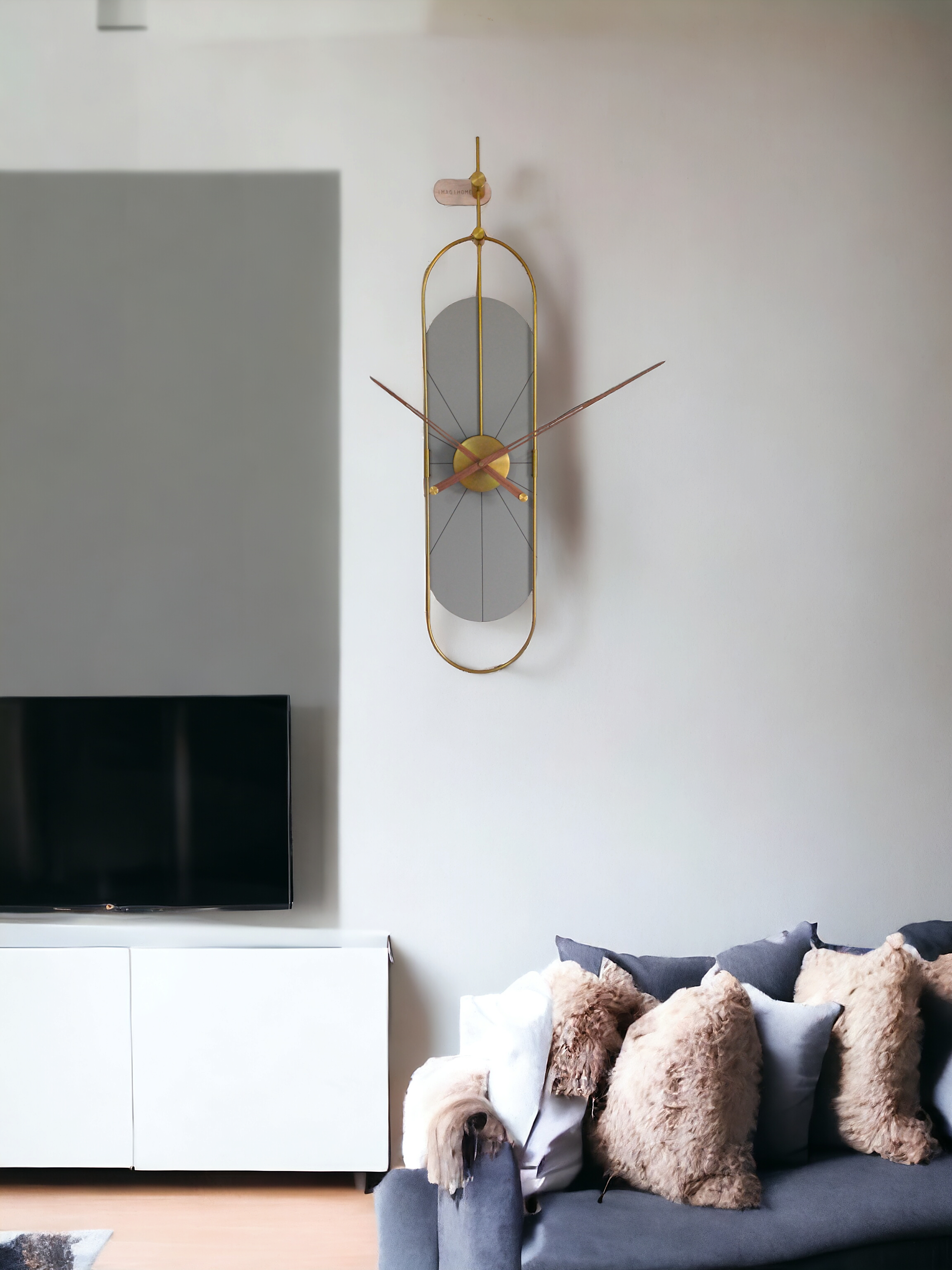 grey wall clock with metal frame