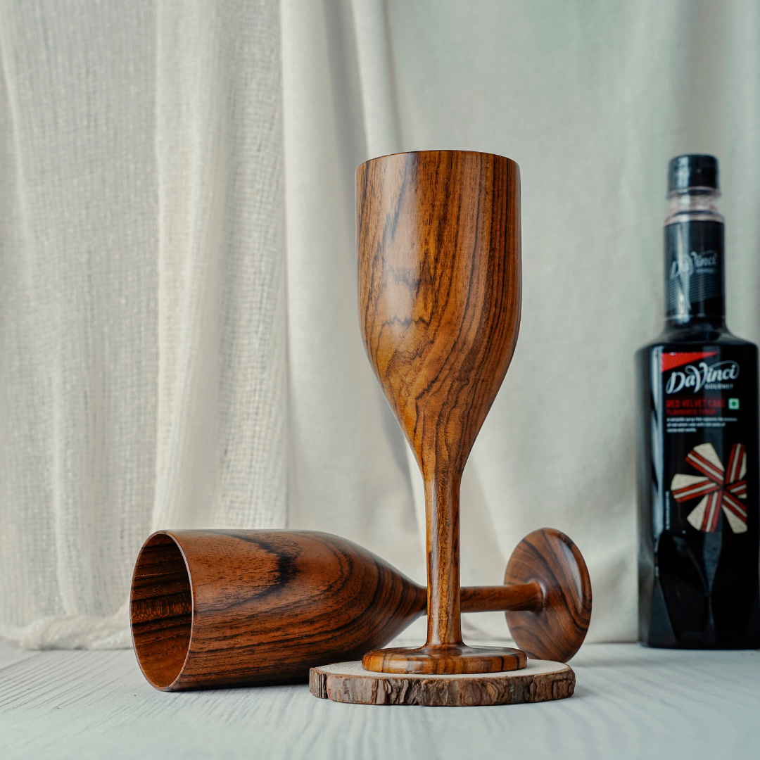 teak wood big wine glass
