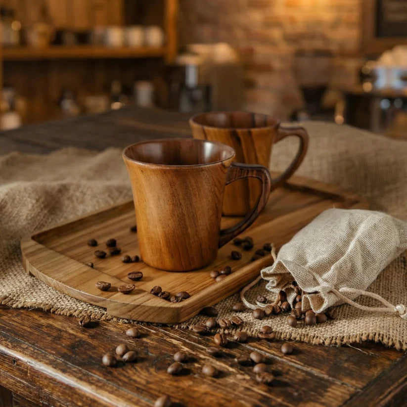 Teak Wood Coffee Mug Pack of 2