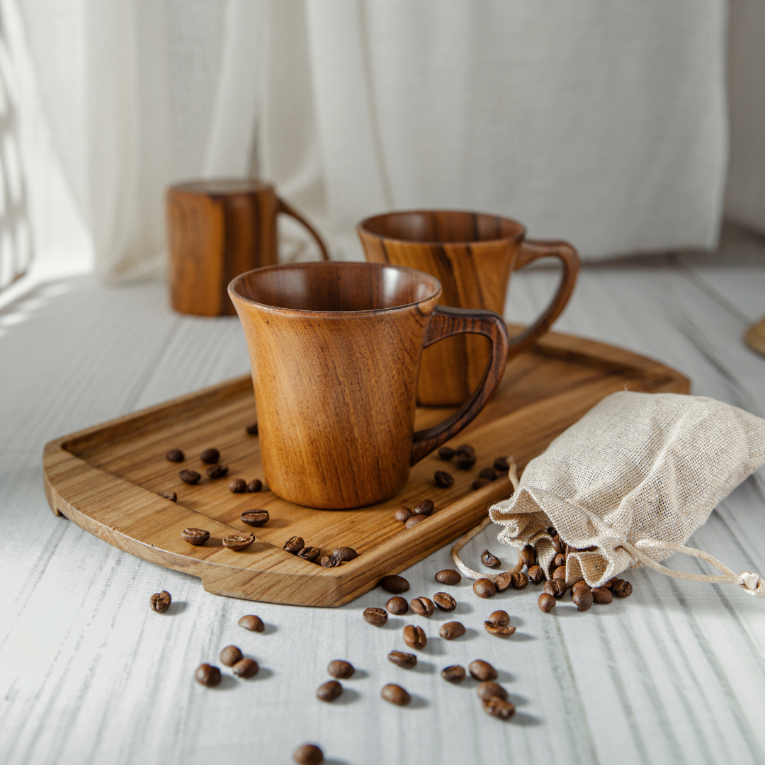 teak wood coffee cups