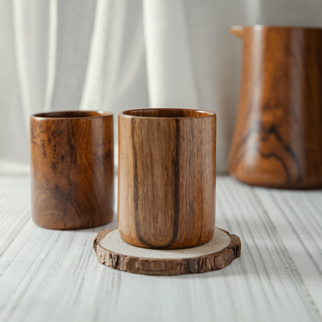 teak wood drink glass