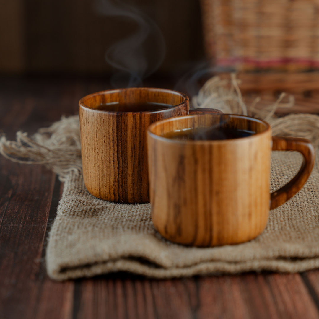 teak wood tea cup set