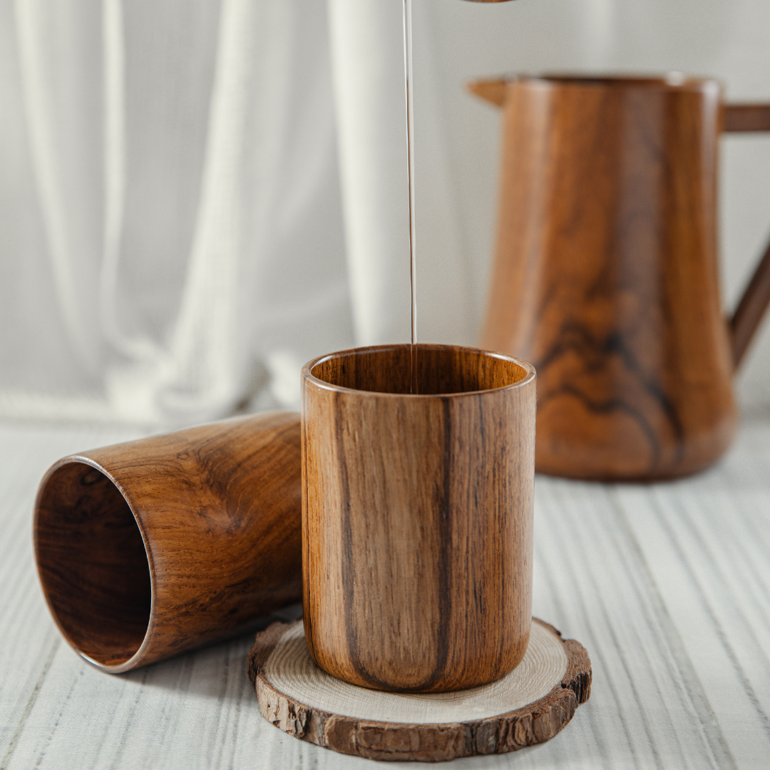 teak wood water glass