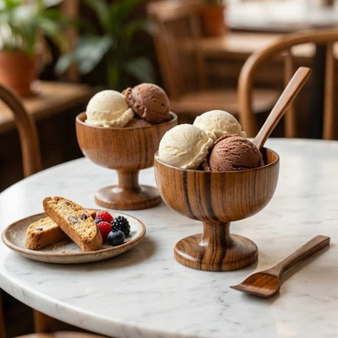 Wooden Ice Cream Cup with Spoon (Set of 4)