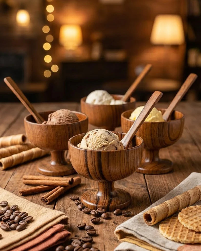 Wooden Ice Cream Cup with Spoon (Set of 4)