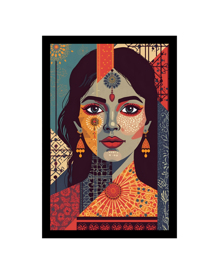 Cultural Abstract Portrait Canvas Wall Frame – Vibrant Indian Art Print for Home Decor