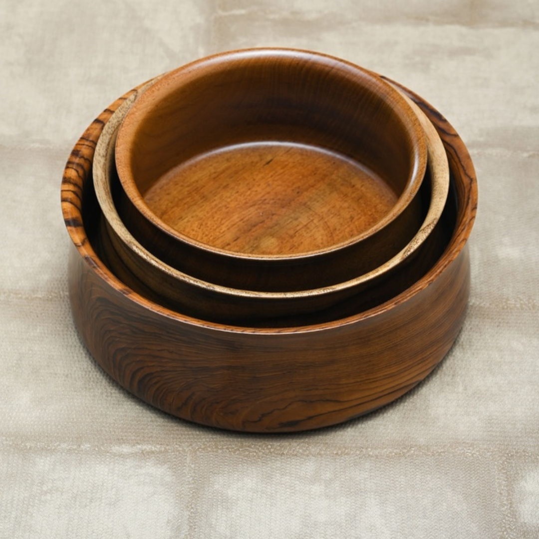 Teak Wood Serving Bowl Set (Pack of 3)