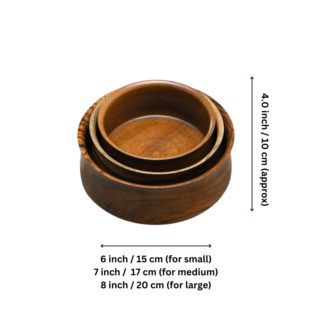 Teak Wood Serving Bowl Set (Pack of 3)