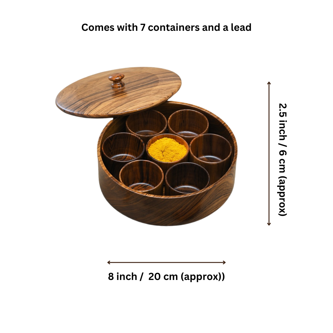 Teak Wood Spice Container with 7 containers & Lid