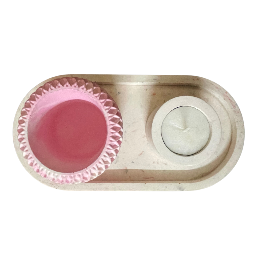 White & Pink Concrete Table & Bathroom Decor Set