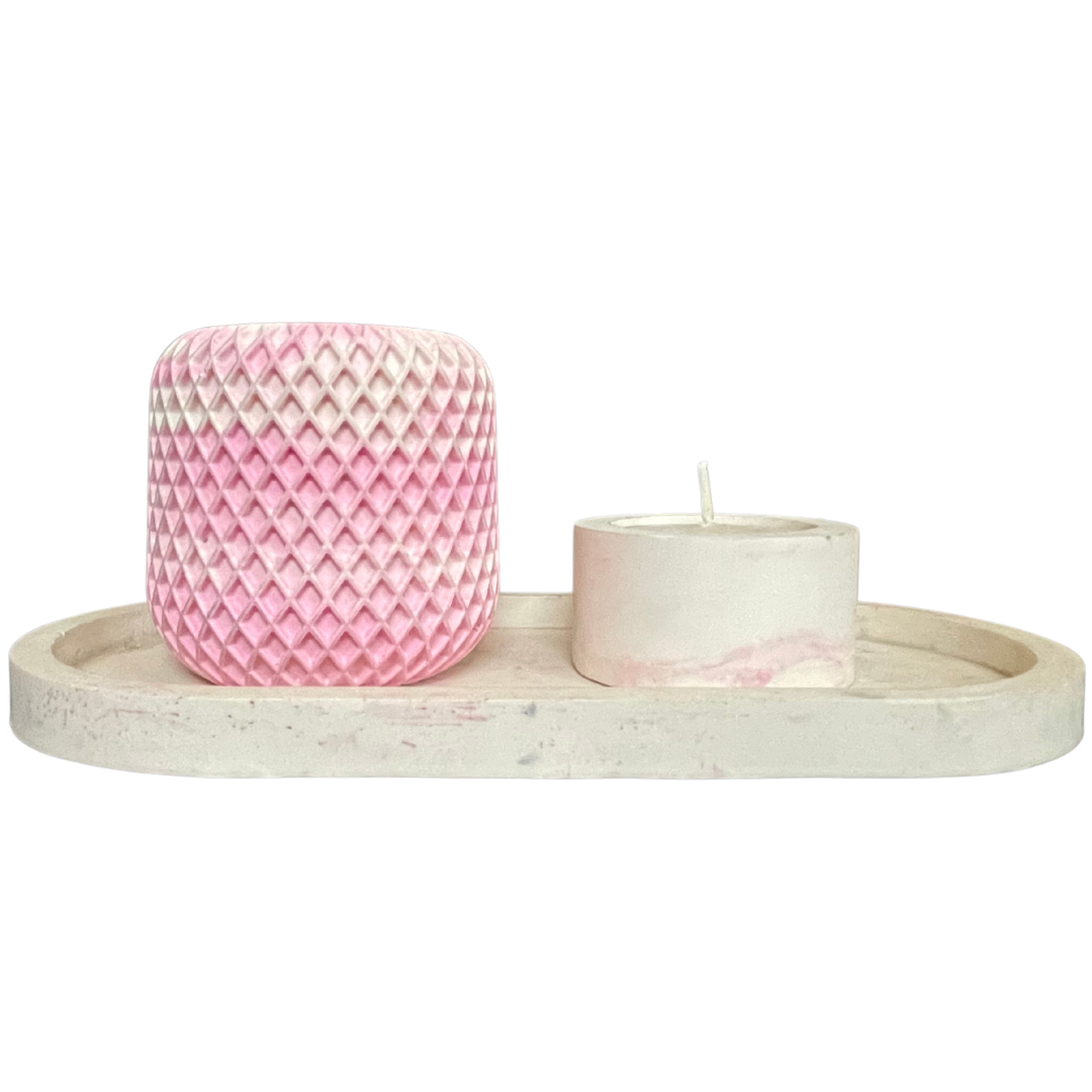 White & Pink Concrete Table & Bathroom Decor Set