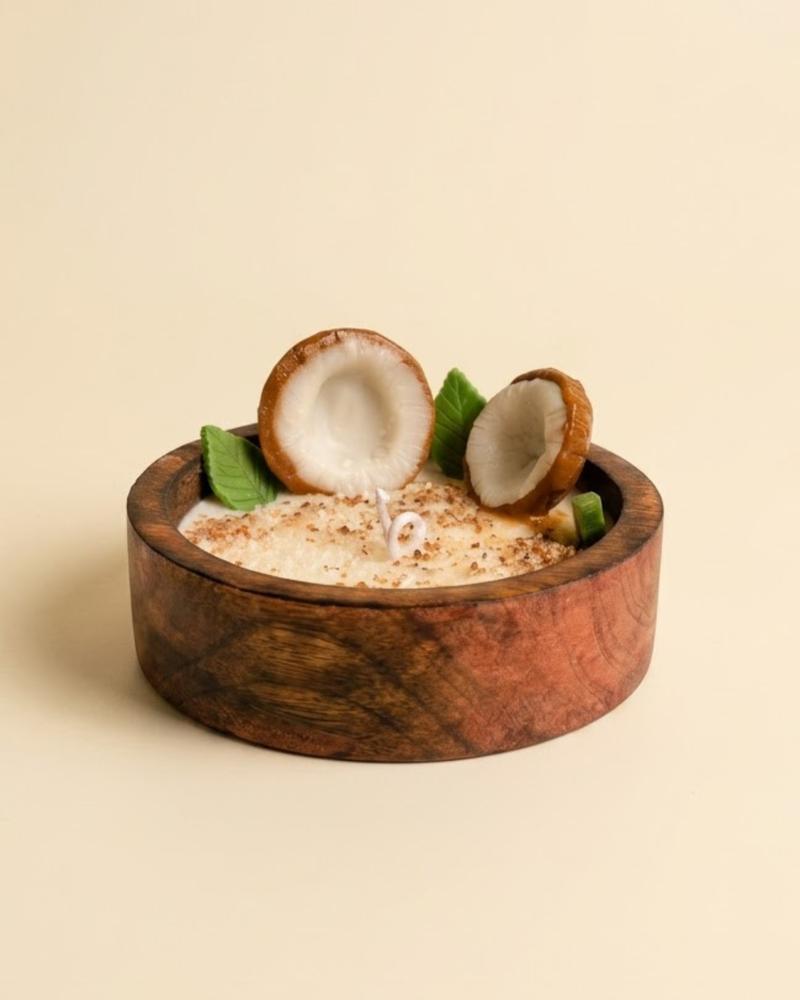 Coconut Artisan Wooden Bowl Candle | Vanilla Scented Coconut & Soy Wax