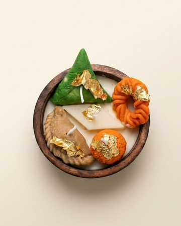 Festive Mithai Wooden Bowl Candle | Sandalwood Scented Coconut & Soy Wax