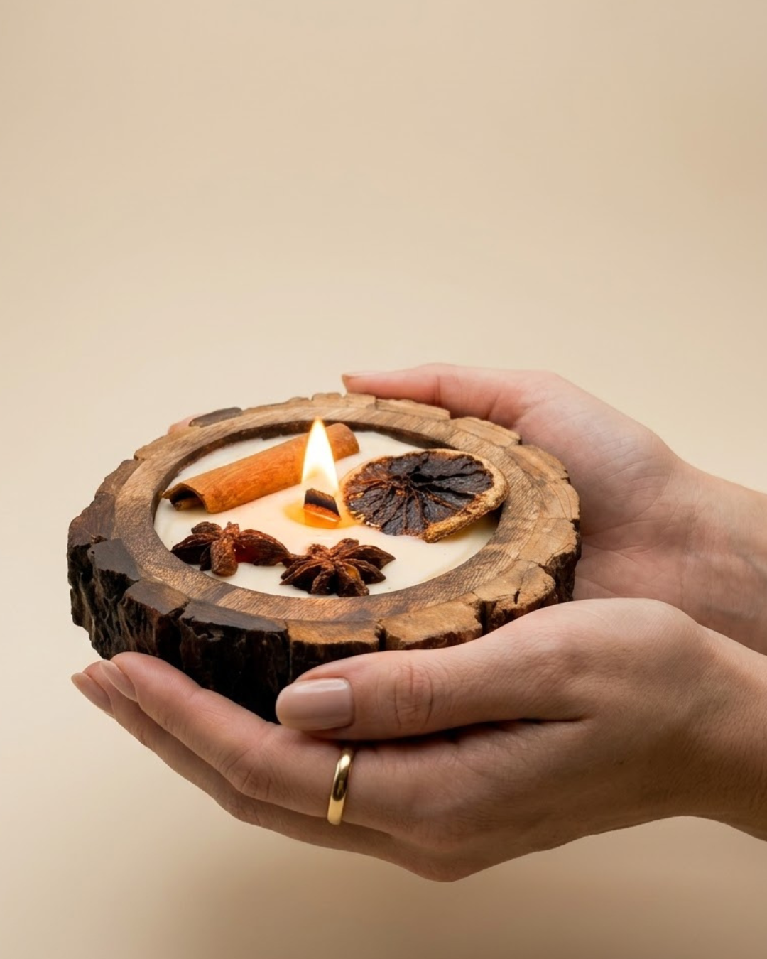 Rustic Woodland Wooden Bowl Candle | Nirwana Scented Coconut & Soy Wax Candle
