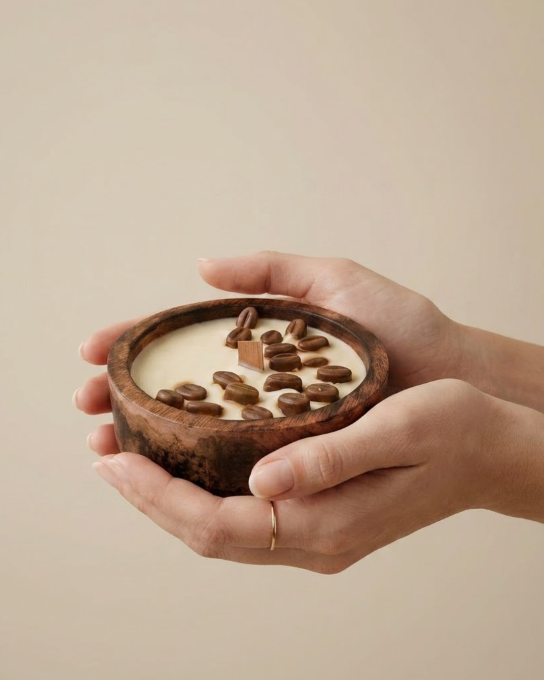 Coffee Bean Wooden Bowl Candle | Coffee Scented Coconut & Soy Wax
