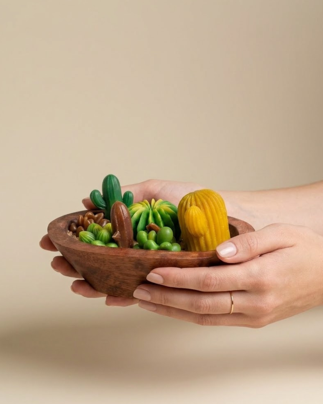 Desert Cactus Wooden Bowl Candle | Nirwana Scented Coconut & Soy Wax