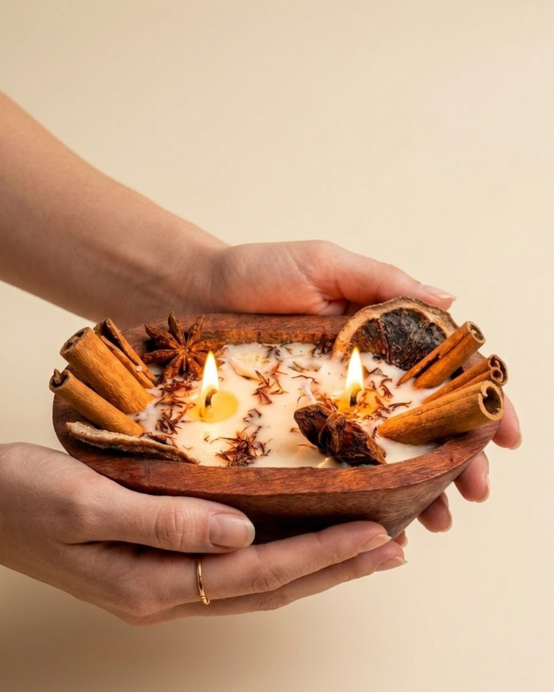 Nature Inspired Spice Wooden Bowl Candle | Nirwana Scented Coconut & Soy Wax
