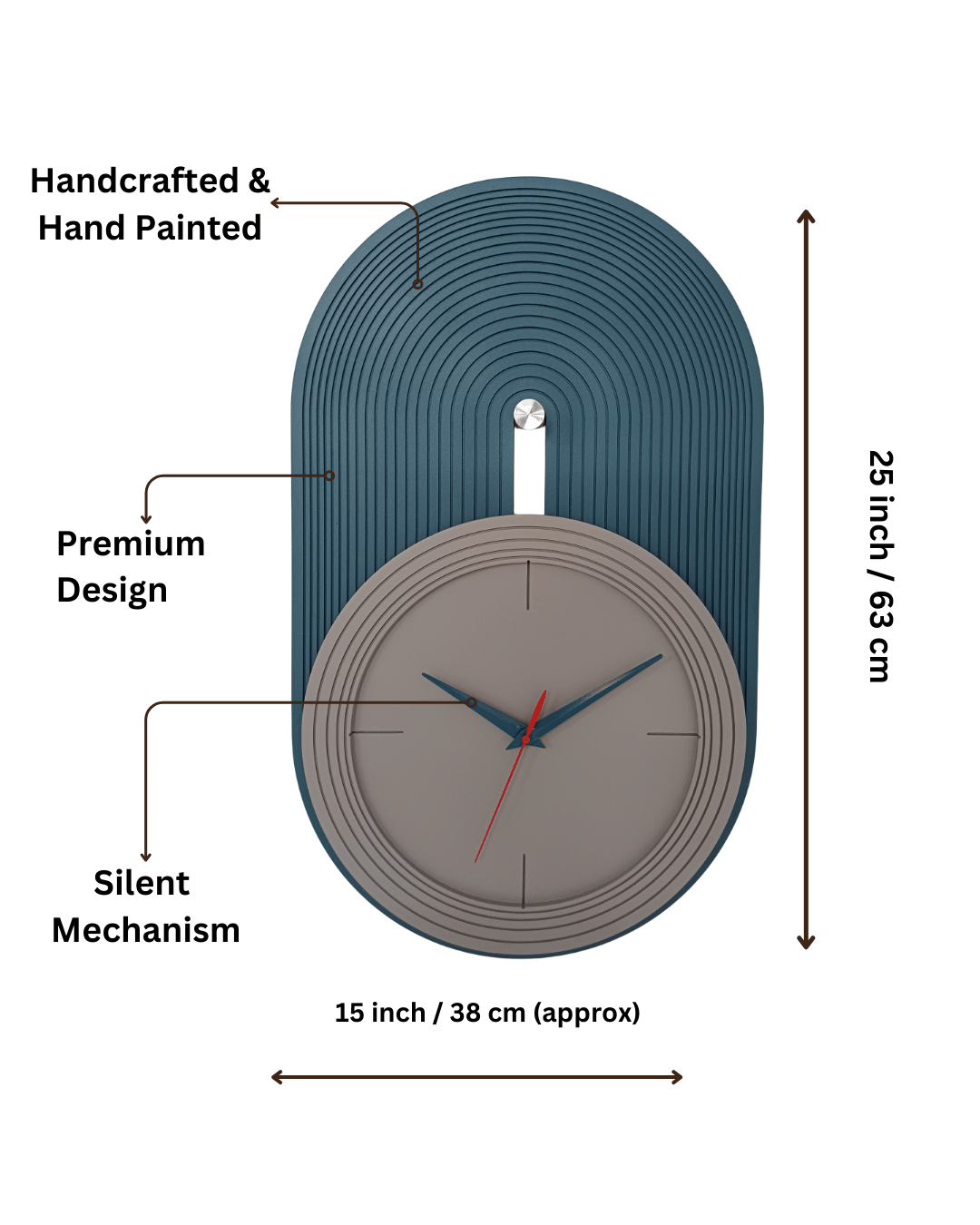 Modern Meridian Grey & Teal Blue Wall Clock