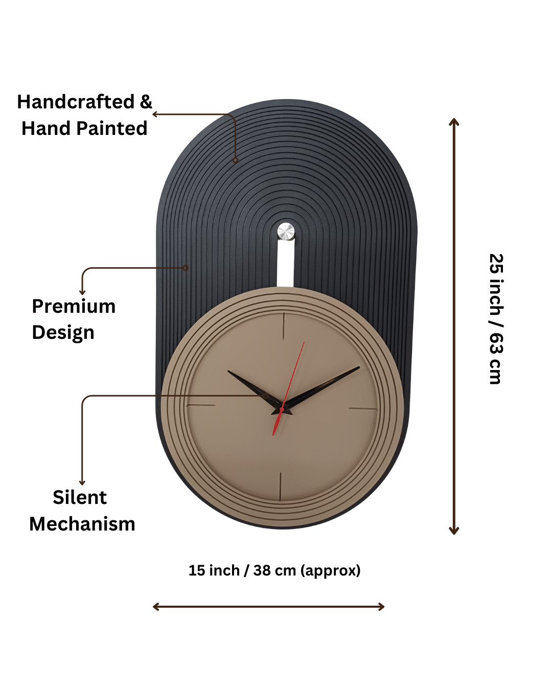 Abstract Beige & Black Large Wall Clock