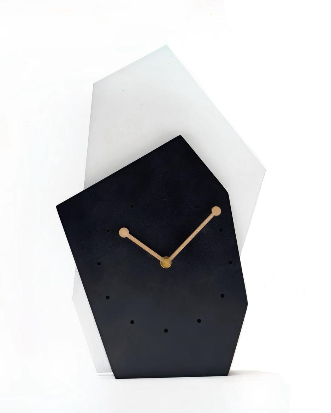 Abstract Geometric Table Clock | Black & White Sculptural Desk Clock with Brown Hand