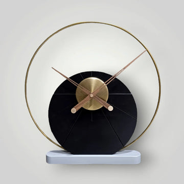 Black Circular Table Clock with Golden round Frame