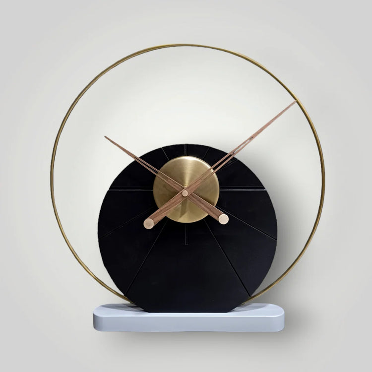 Black Circular Table Clock with Golden round Frame