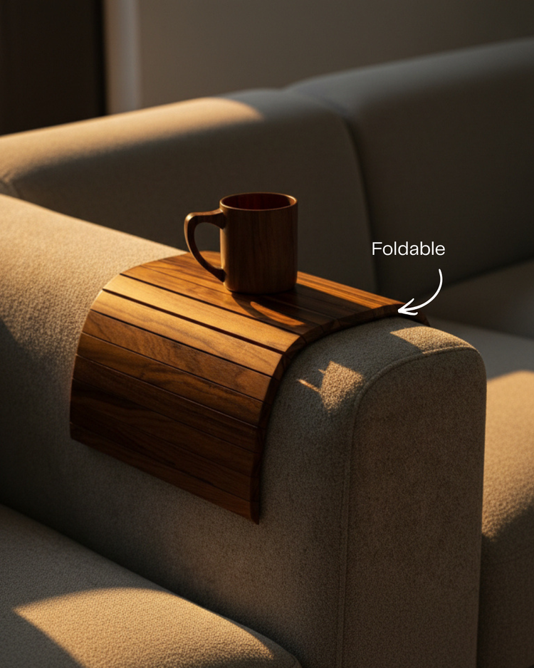 Foldable Teak Wood Sofa Arm Rest | Flexible Couch Armrest | Sofa Accessory