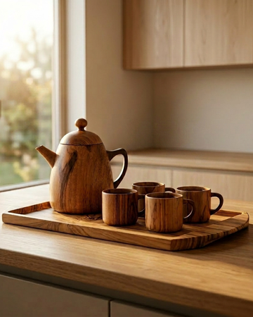 Teak Wood Breakfast & Tea Set Bundle