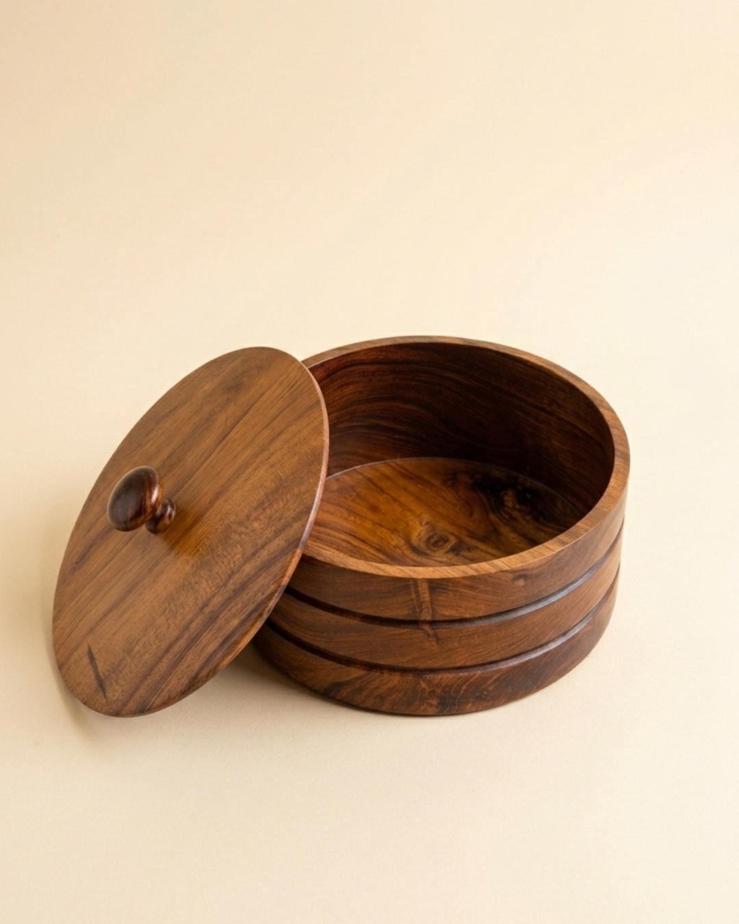 Premium Handcrafted Teakwood Chapati Box | Solid Wooden Roti Storage Box with Lid
