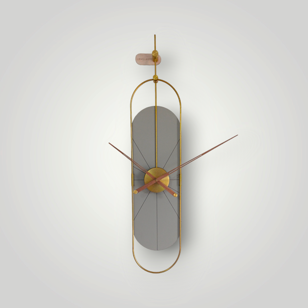 Grey Capsule Wall Clock with Golden Metal Frame