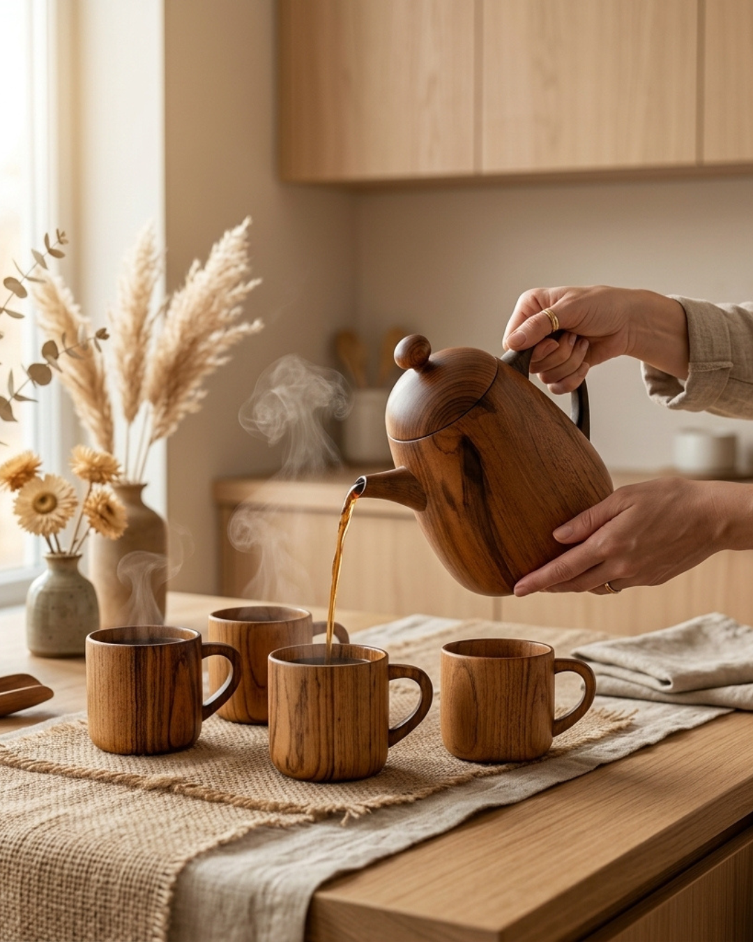 Teak Wood Breakfast & Tea Set Bundle