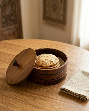 Premium Handcrafted Teakwood Chapati Box | Solid Wooden Roti Storage Box with Lid
