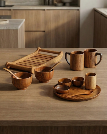 Teak Wood Complete Dining Essentials Bundle