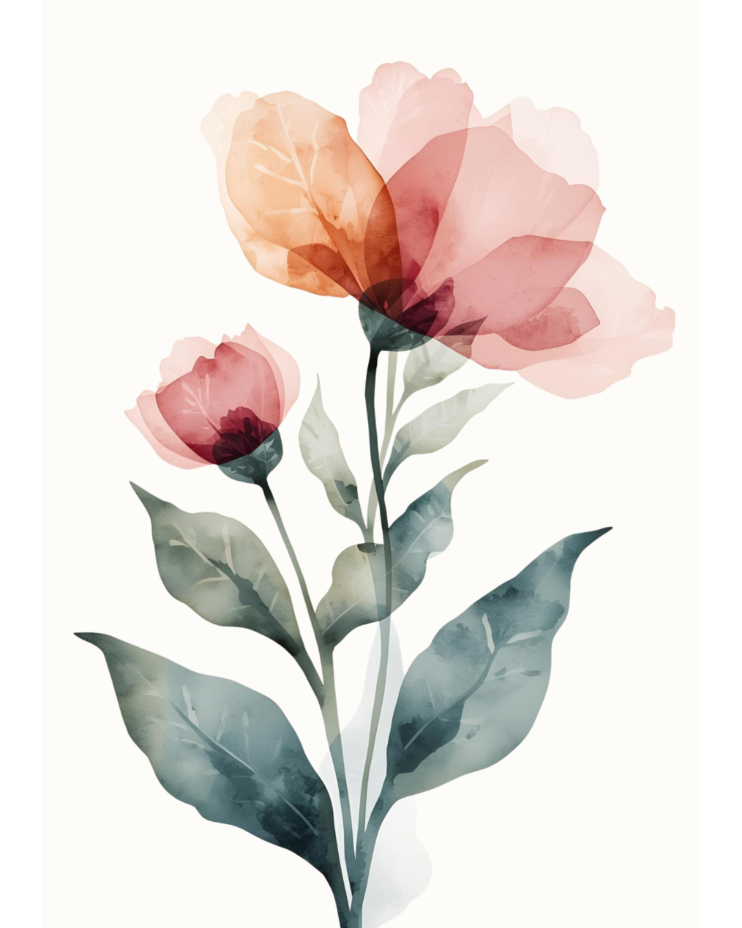 Minimal Watercolor Floral Canvas Wall Art | Minimal Floral Wall Art