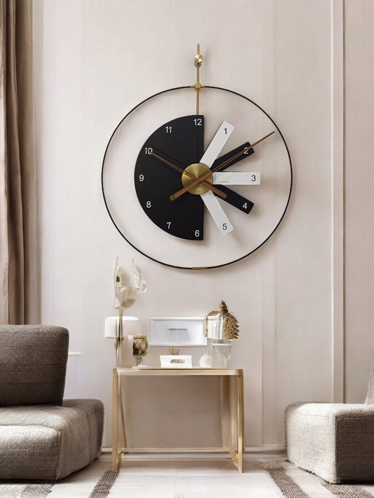 Gold and black oversized round wall clock