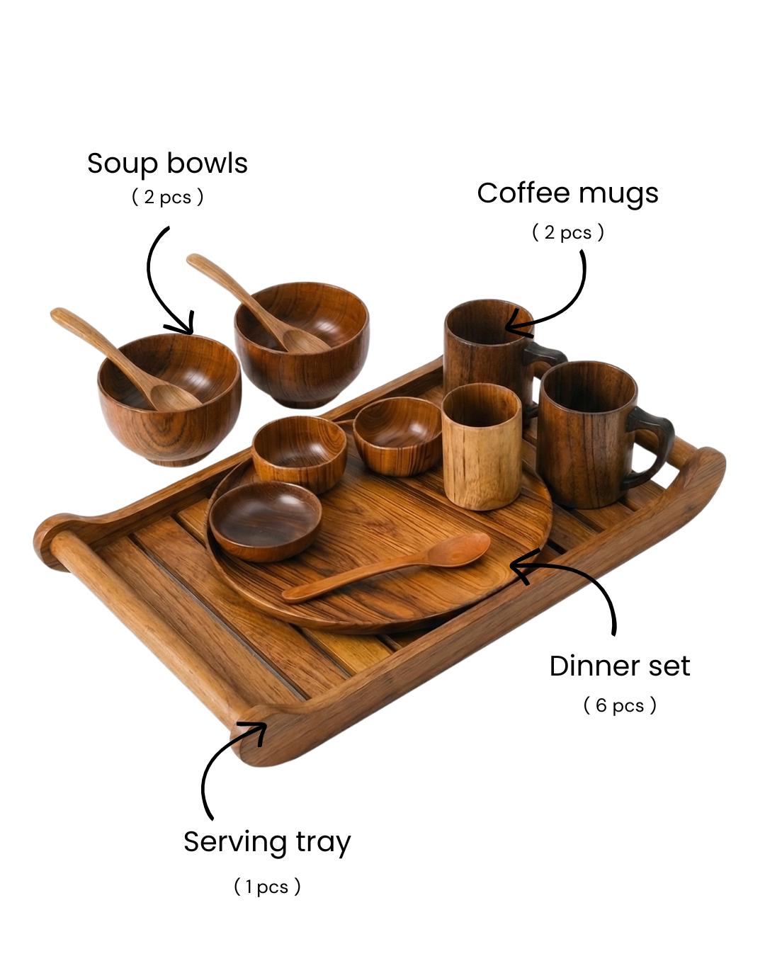 Teak Wood Complete Dining Essentials Bundle
