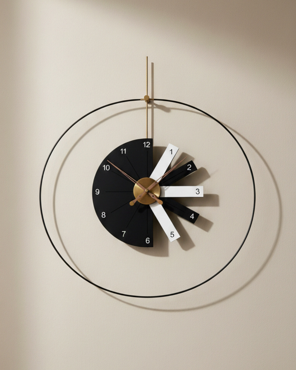 Gold and black oversized round wall clock