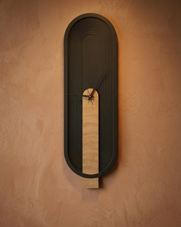 Large Black Wooden Wall Clock | Handmade Capsule Clock | Silent Sweep