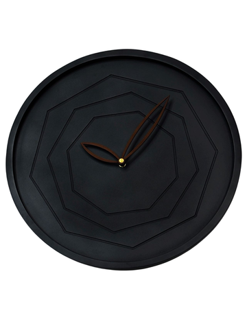 Matte Black 3D Geometric Octagon Wall Clock | Gold Cap Brown Leaf Hands