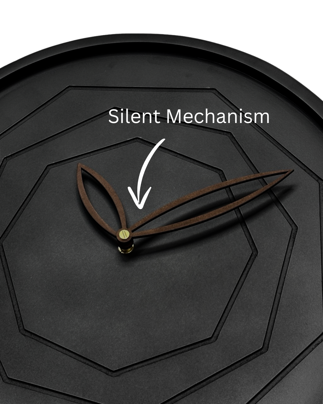 Matte Black Embossed Octagon Round Wall Clock | Silent Non-Ticking | Brown Leaf Hands Gold Cap | Numberless 3D Geometric Wall Clock for Living Room Bedroom & Home Office