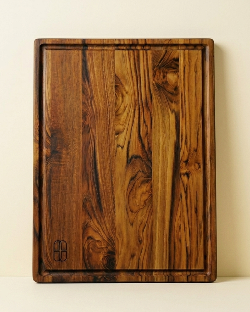 Edge-Grain Teak Wood Cutting Board with Juice Groove | Natural Teak Wood Chopping Board