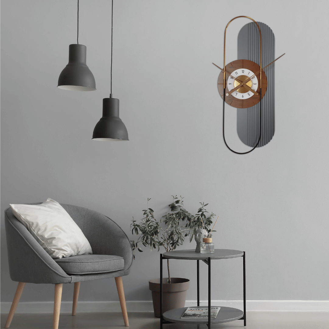 Grey Abstract Vertical Wall Clock for Living Room | The Brand Barrel