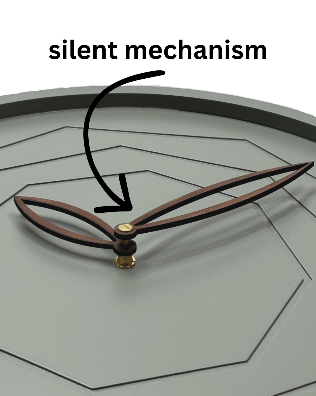 Minimalist Sage Grey Round Wall Clock | Raised Octagon Embossed Face | Silent Non-Ticking | Brown Leaf Hands | Numberless Modern Wall Decor for Living Room & Bedroom