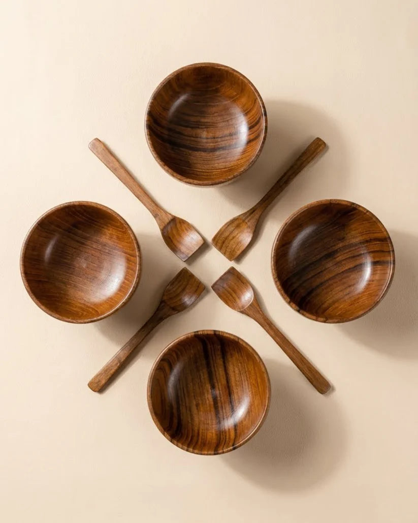 Wooden Ice Cream Cup with Spoon (Set of 4)