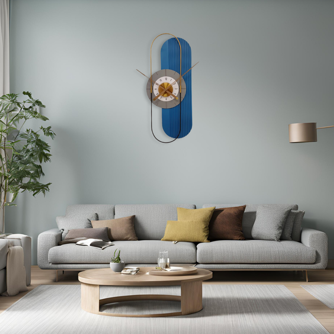 large size blue abstract wall clock